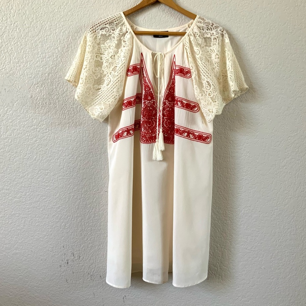VICI Boho Dress with Red Embroidery, Sz S